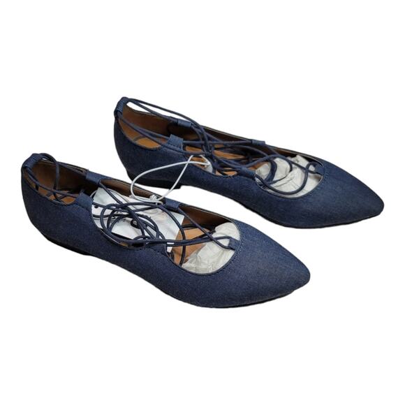 Mossimo Pointed Lace-Up Denim Blue Ballet Flats Size 6.5 - Picture 4 of 7